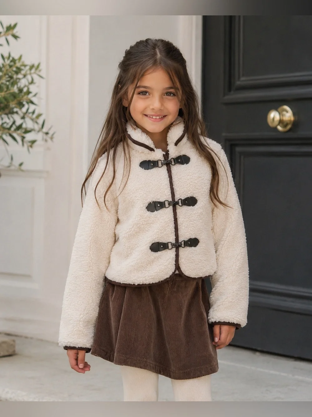 Girls’ Cream Teddy Fleece Toggle Jacket – Size 8Y